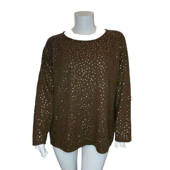 LINEA Louis Dell'OLio Silk Angora Blend‎ Sequin Sweater Size 3X Brown - Picture 1 of 4